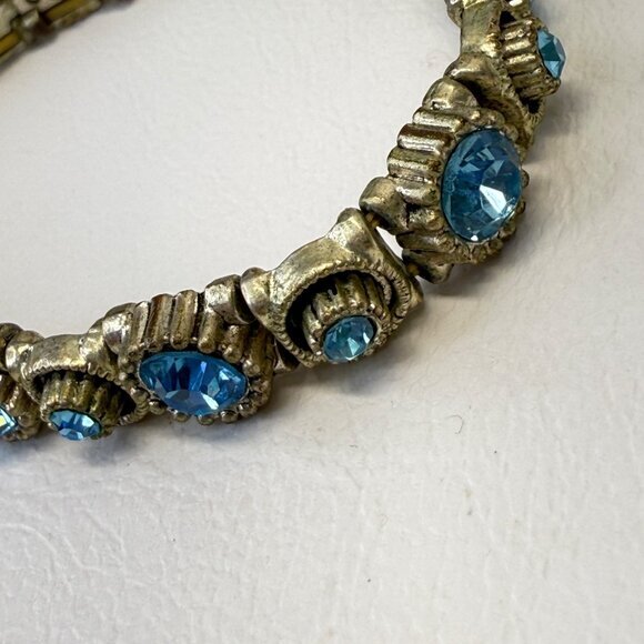 Blue Rhinestone‎ Stretch Bracelet Silver-Tone Retro Vintage Look Classic - Picture 3 of 7